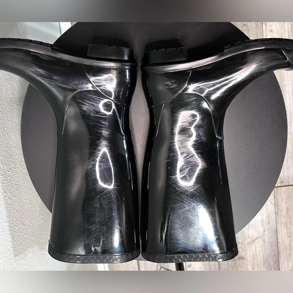UGG AUS Shaye Glossy Black Tall Rain Boots Sheepskin Fur Lined Waterproof Spring